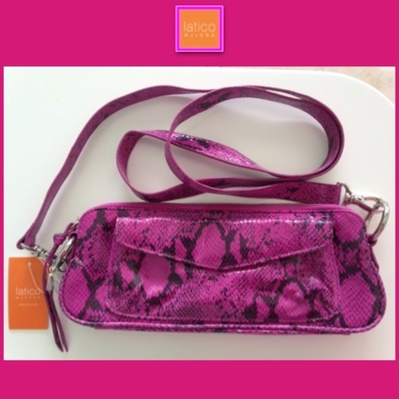 🎉2HP🎉 LATICO Raven Leather Snake Clutch CrossBody Handbag Hot Pink Magenta NWT - Picture 8 of 15